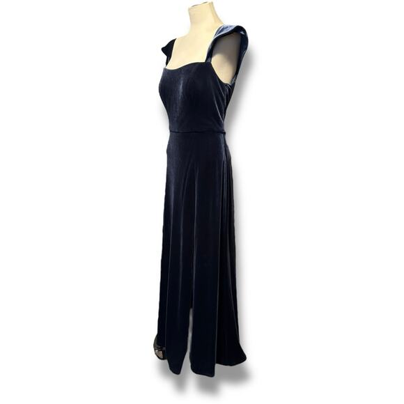Jenny Yoo Issa Off-The-Shoulder Stretch Velvet Column Gown French Blue 18 - Picture 5 of 7